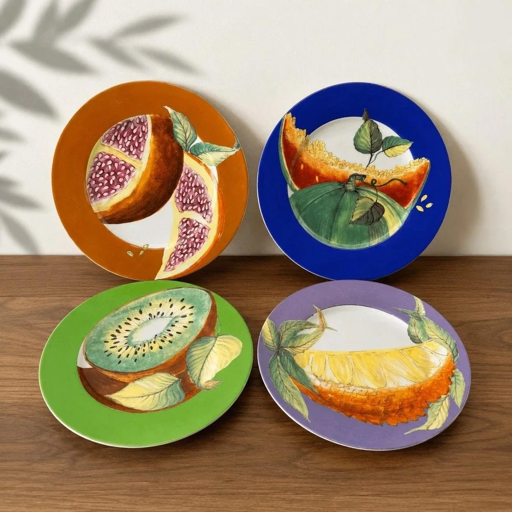 Philippe Deshoulieres Limoges Fruits‎ Exotiques Dessert Plates Set of 4 France